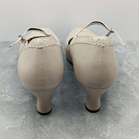 NWOT Pleaser Jenna 06 Faux Leather Cream Mary Jane Pump Kitten Heels Size 16 - Picture 8 of 10